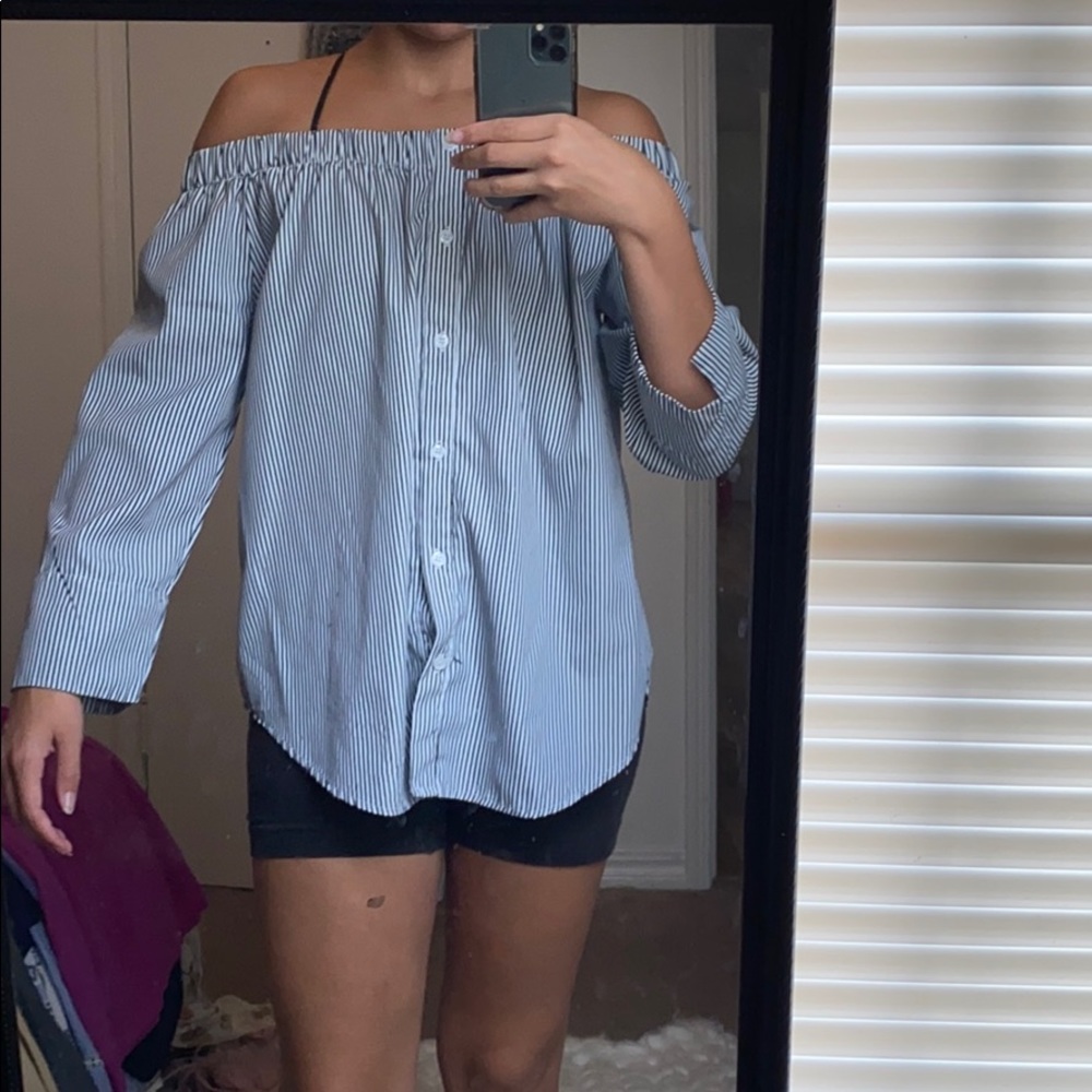Off the shoulder button up shirt